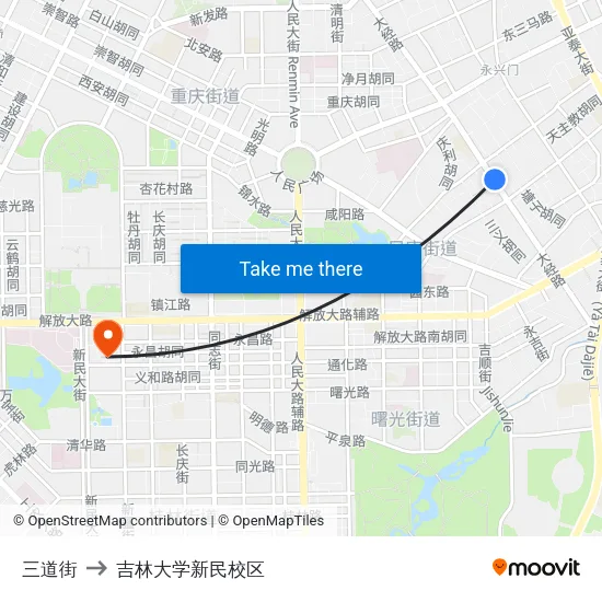 三道街 to 吉林大学新民校区 map