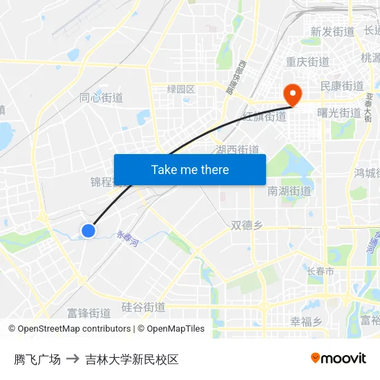 腾飞广场 to 吉林大学新民校区 map