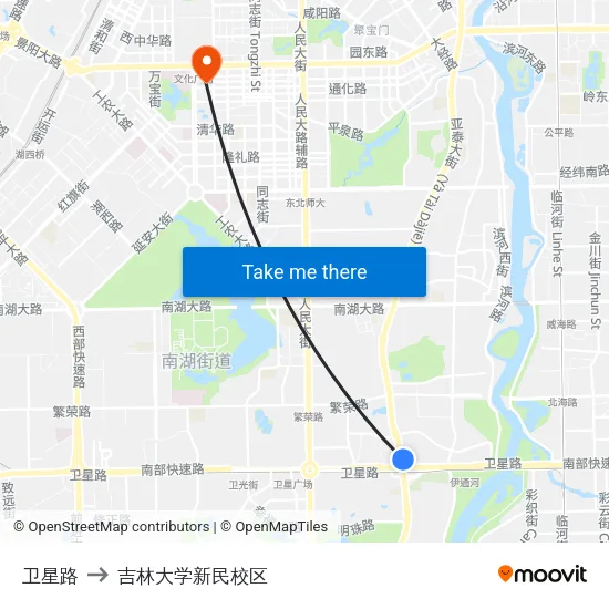 卫星路 to 吉林大学新民校区 map