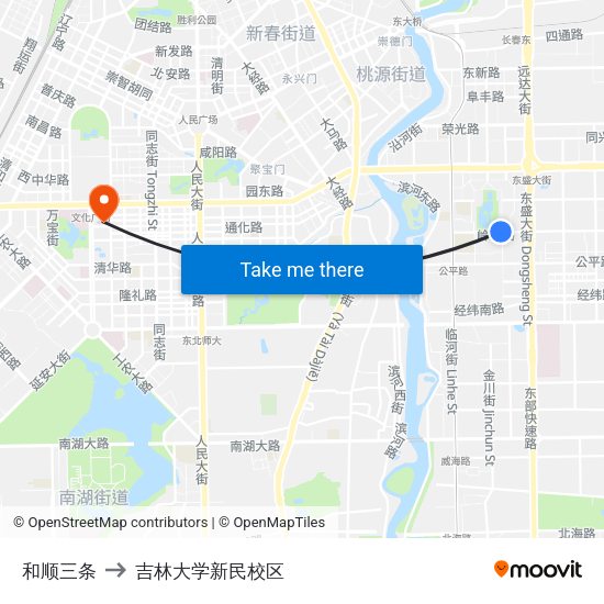 和顺三条 to 吉林大学新民校区 map
