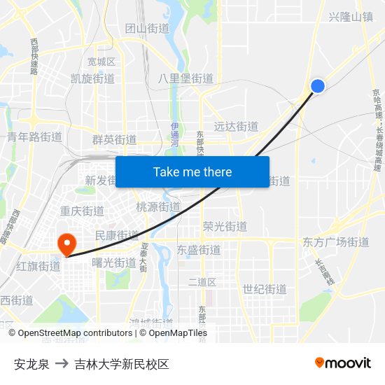 安龙泉 to 吉林大学新民校区 map