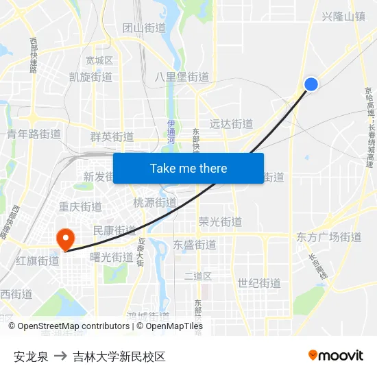 安龙泉 to 吉林大学新民校区 map