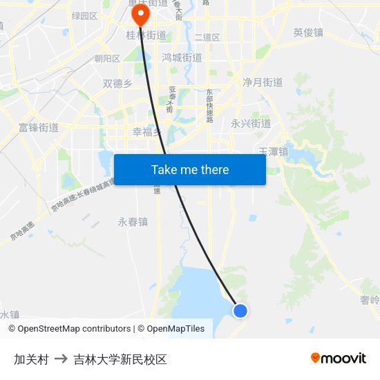 加关村 to 吉林大学新民校区 map
