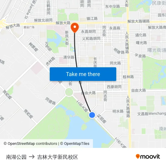 南湖公园 to 吉林大学新民校区 map
