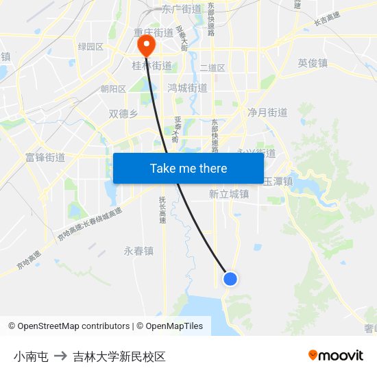 小南屯 to 吉林大学新民校区 map