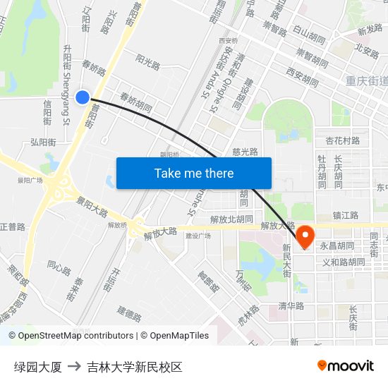 绿园大厦 to 吉林大学新民校区 map