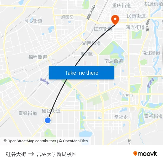 硅谷大街 to 吉林大学新民校区 map