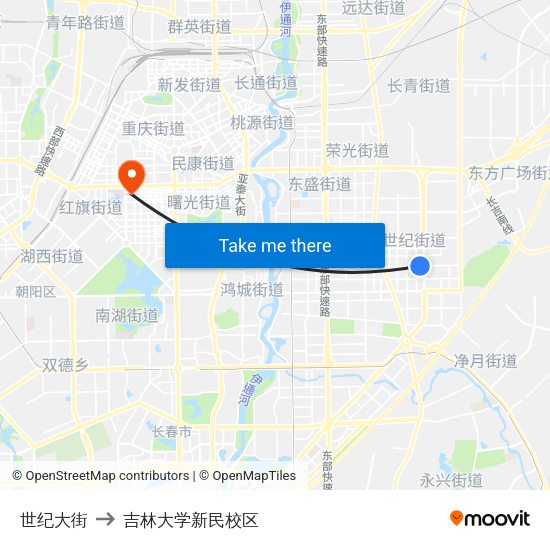 世纪大街 to 吉林大学新民校区 map