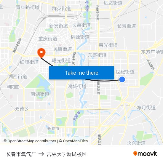 长春市氧气厂 to 吉林大学新民校区 map