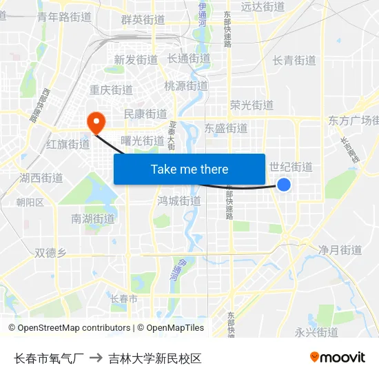 长春市氧气厂 to 吉林大学新民校区 map