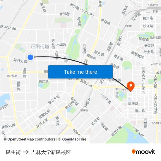民生街 to 吉林大学新民校区 map