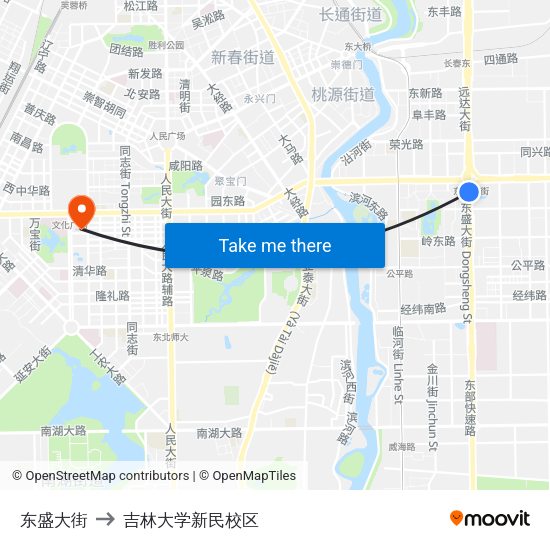 东盛大街 to 吉林大学新民校区 map