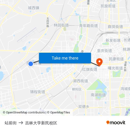 站前街 to 吉林大学新民校区 map