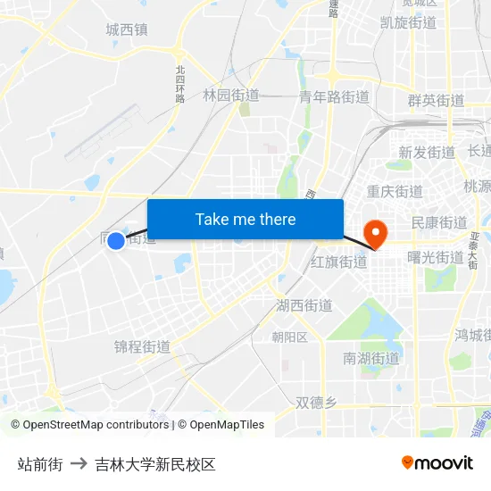 站前街 to 吉林大学新民校区 map