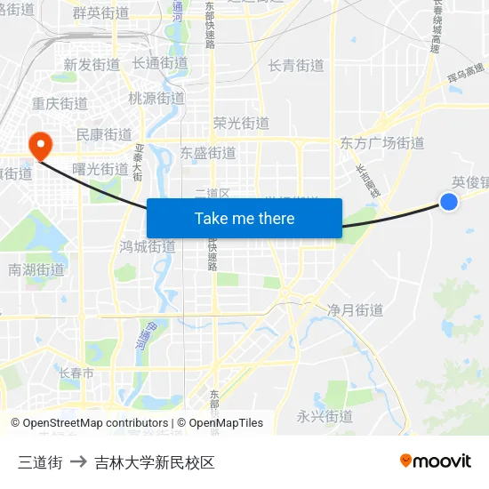 三道街 to 吉林大学新民校区 map