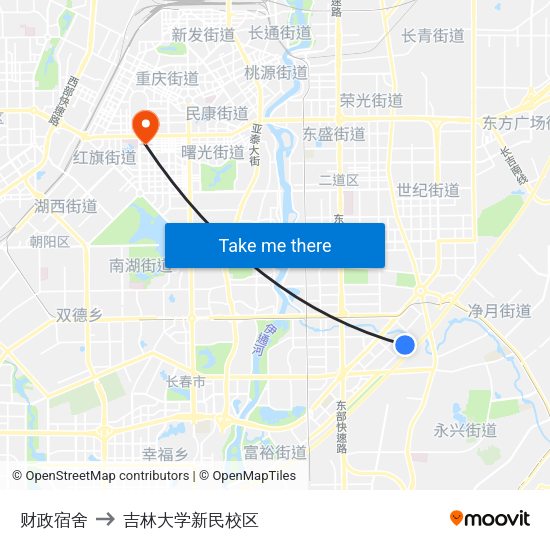 财政宿舍 to 吉林大学新民校区 map