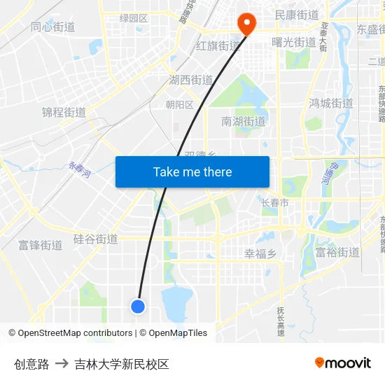 创意路 to 吉林大学新民校区 map