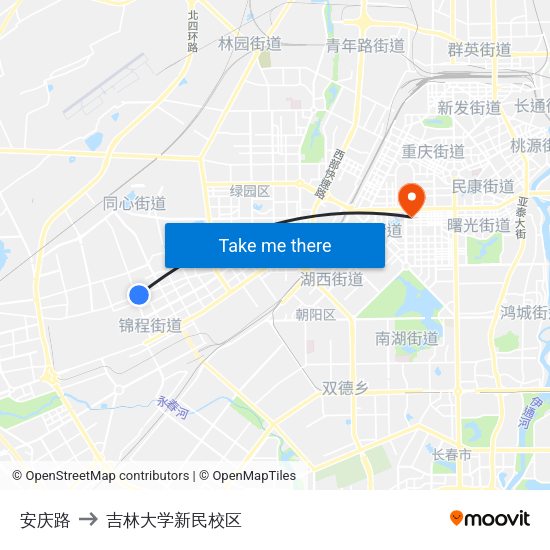 安庆路 to 吉林大学新民校区 map