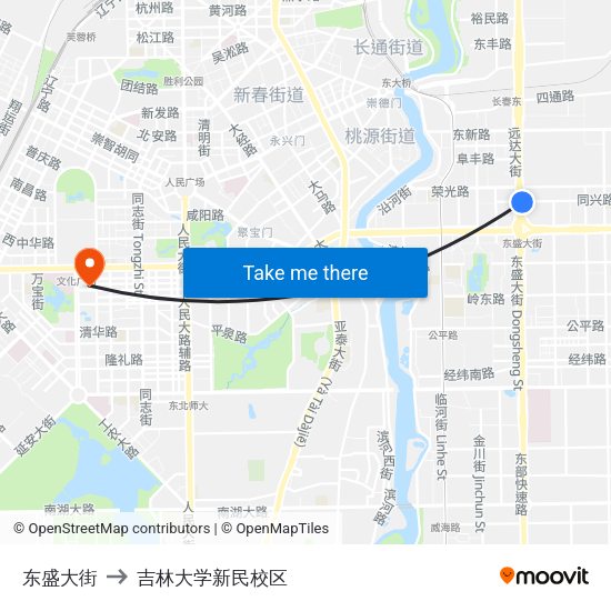 东盛大街 to 吉林大学新民校区 map