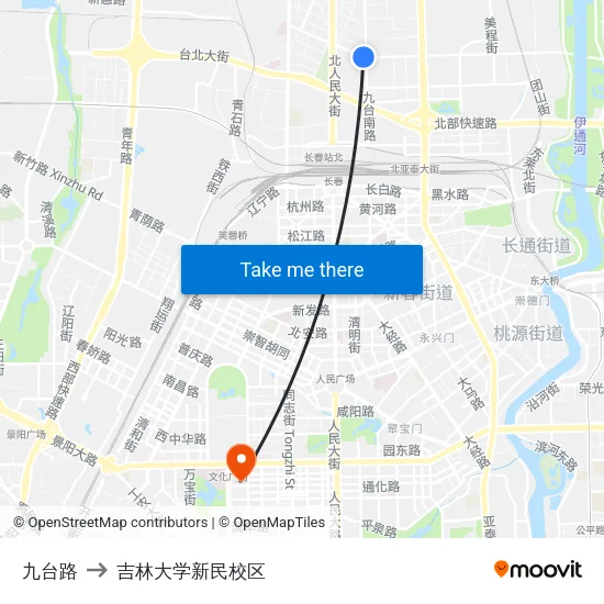 九台路 to 吉林大学新民校区 map