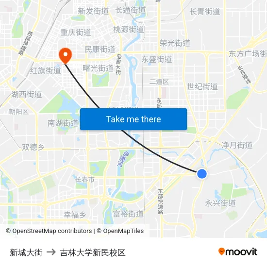 新城大街 to 吉林大学新民校区 map