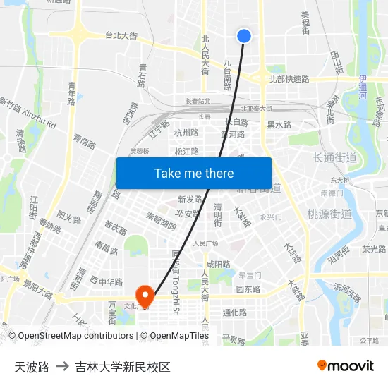 天波路 to 吉林大学新民校区 map