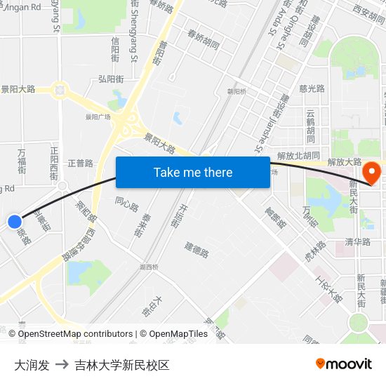 大润发 to 吉林大学新民校区 map