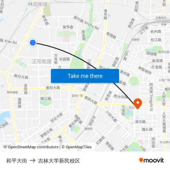 和平大街 to 吉林大学新民校区 map