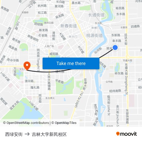 西绿安街 to 吉林大学新民校区 map