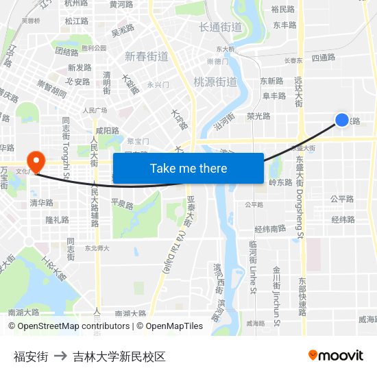 福安街 to 吉林大学新民校区 map