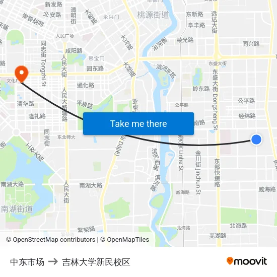 中东市场 to 吉林大学新民校区 map