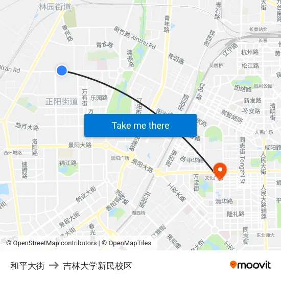 和平大街 to 吉林大学新民校区 map