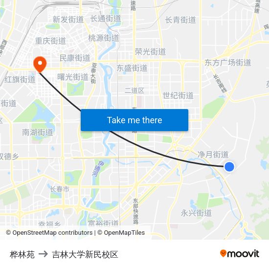 桦林苑 to 吉林大学新民校区 map