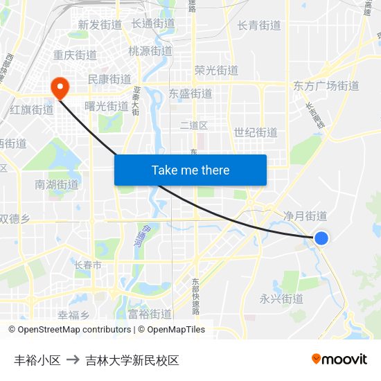 丰裕小区 to 吉林大学新民校区 map