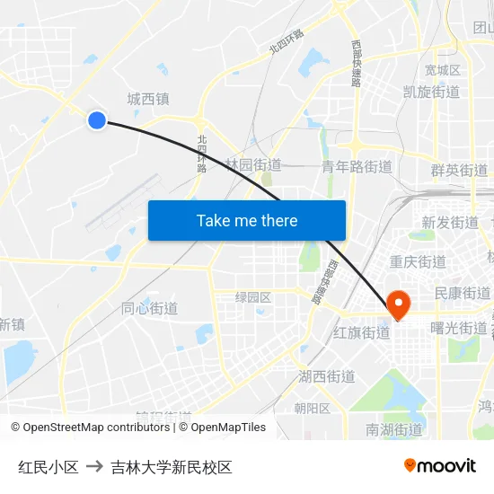 红民小区 to 吉林大学新民校区 map