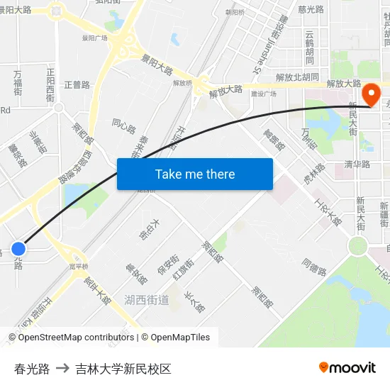 春光路 to 吉林大学新民校区 map