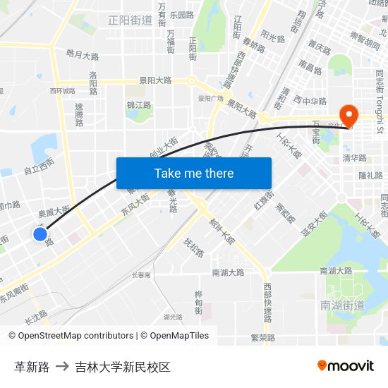 革新路 to 吉林大学新民校区 map