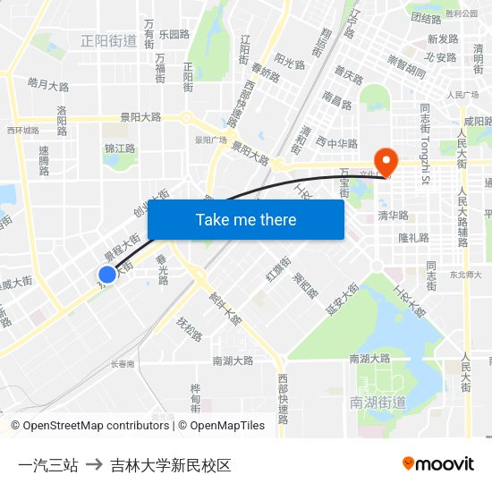 一汽三站 to 吉林大学新民校区 map