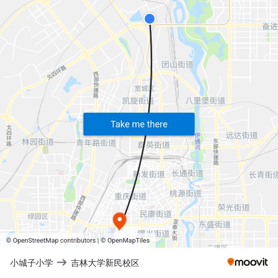 小城子小学 to 吉林大学新民校区 map