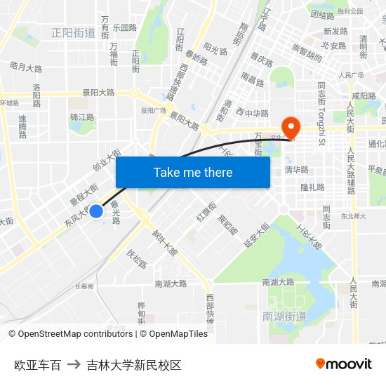 欧亚车百 to 吉林大学新民校区 map