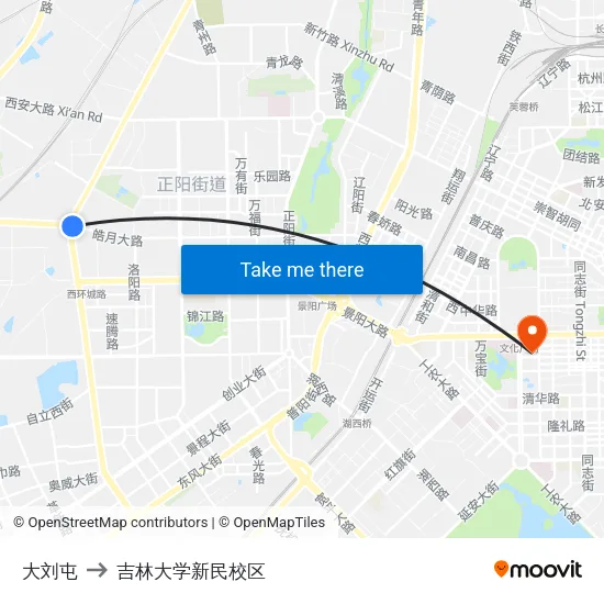 大刘屯 to 吉林大学新民校区 map