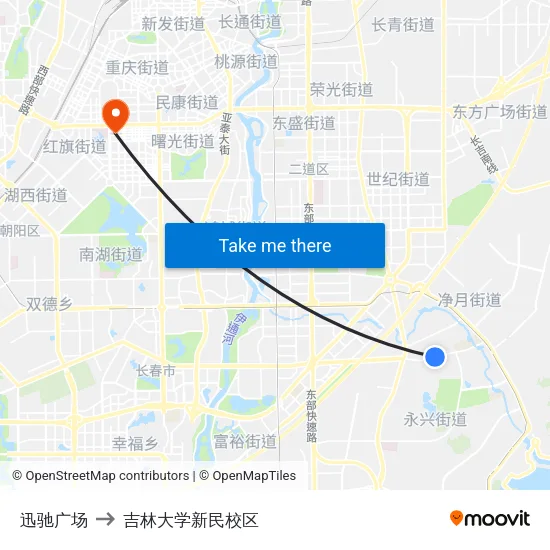迅驰广场 to 吉林大学新民校区 map