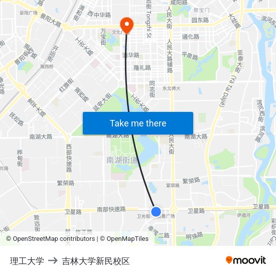 理工大学 to 吉林大学新民校区 map