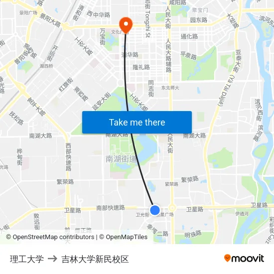 理工大学 to 吉林大学新民校区 map
