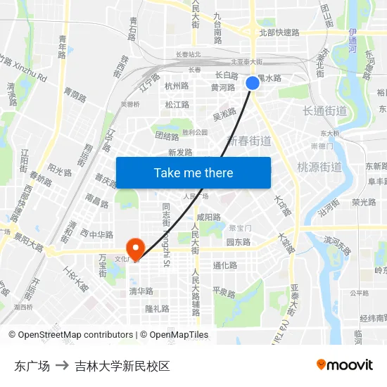 东广场 to 吉林大学新民校区 map