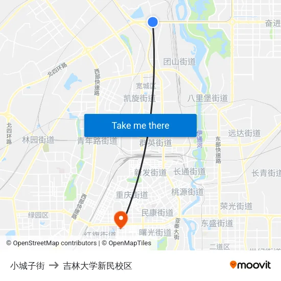 小城子街 to 吉林大学新民校区 map