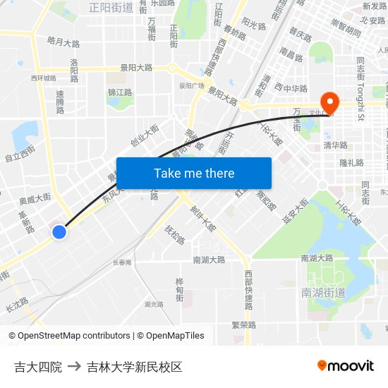 吉大四院 to 吉林大学新民校区 map
