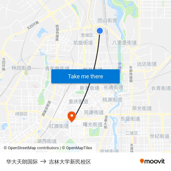 华大天朗国际 to 吉林大学新民校区 map