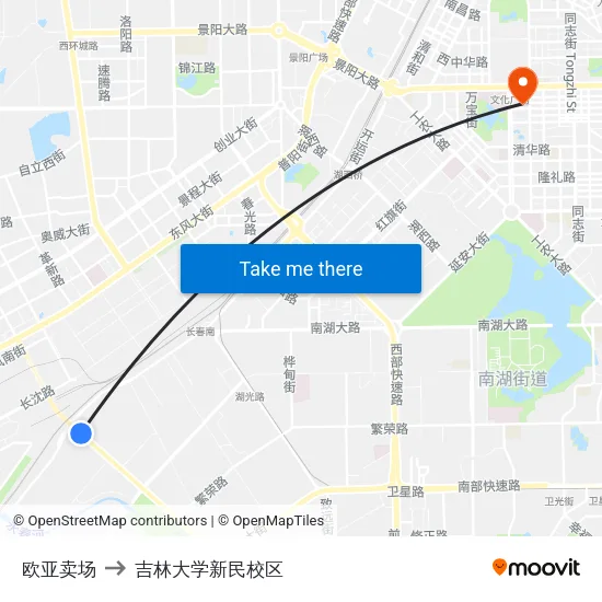 欧亚卖场 to 吉林大学新民校区 map