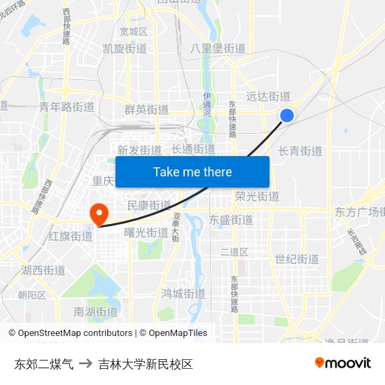 东郊二煤气 to 吉林大学新民校区 map